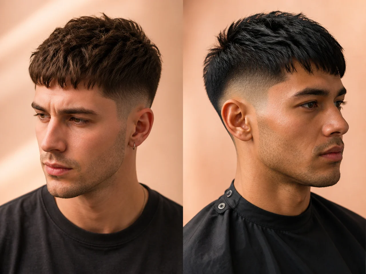 Textured crop on a man with thinning hair showing how the fringe hides recession at the temples