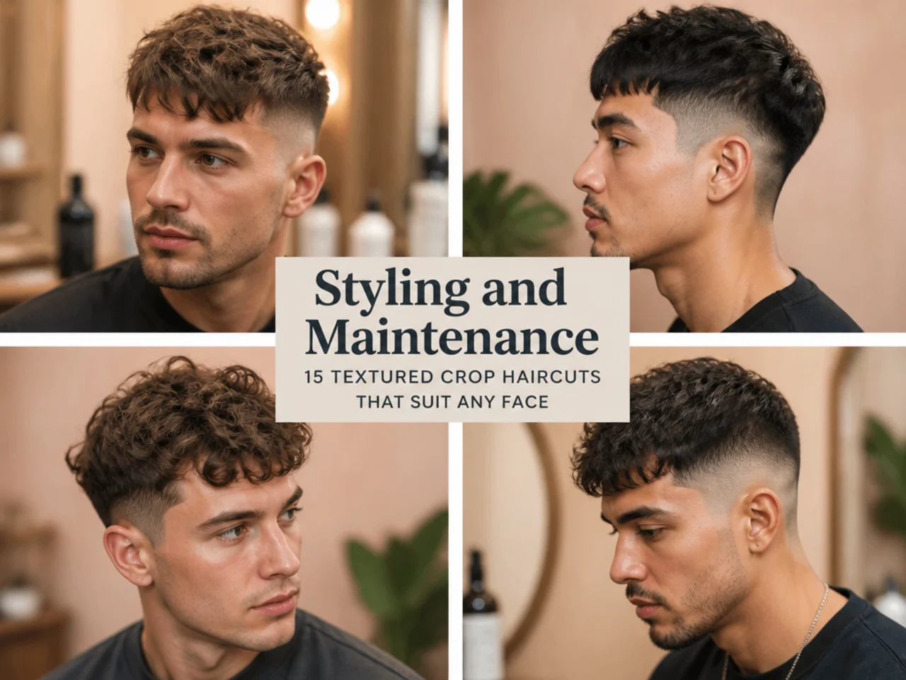 Men's hair styling products for a textured crop — matte clay, sea-salt spray, and a wide-tooth comb