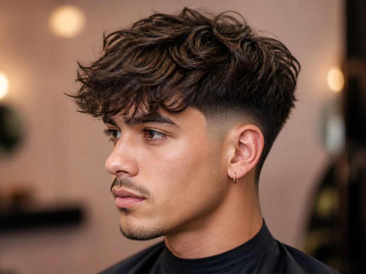Fluffy textured fringe paired with a low taper fade around the ears and neckline for soft clean lines