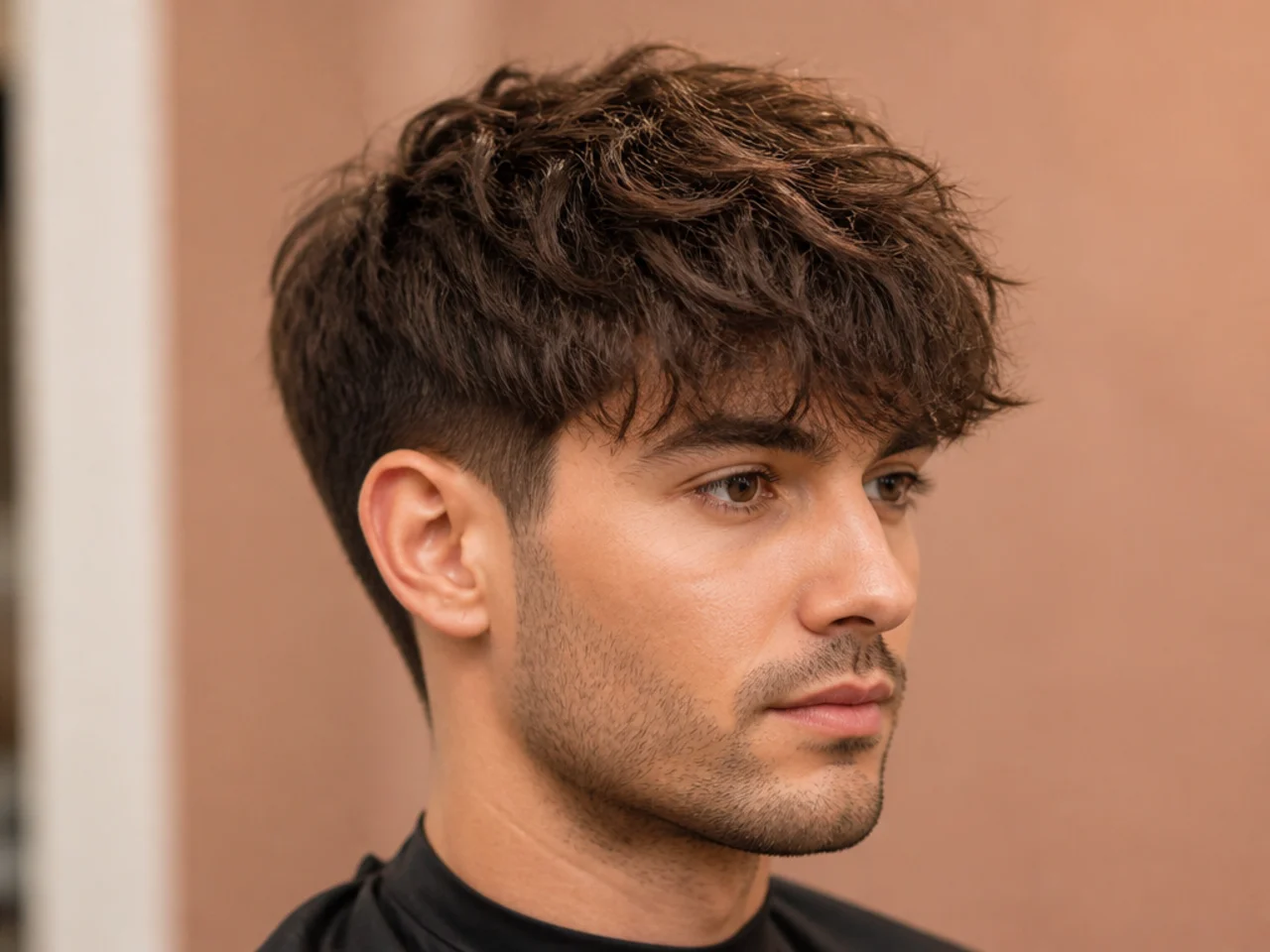 Grid of fifteen fluffy textured fringe variations on men with different lengths and fade pairings