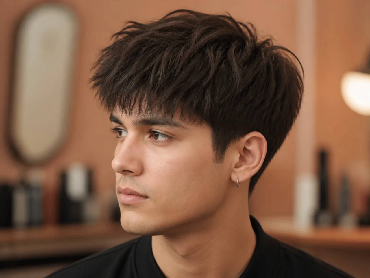 Straight-haired man with a fluffy textured fringe styled with a round-brush blow-dry