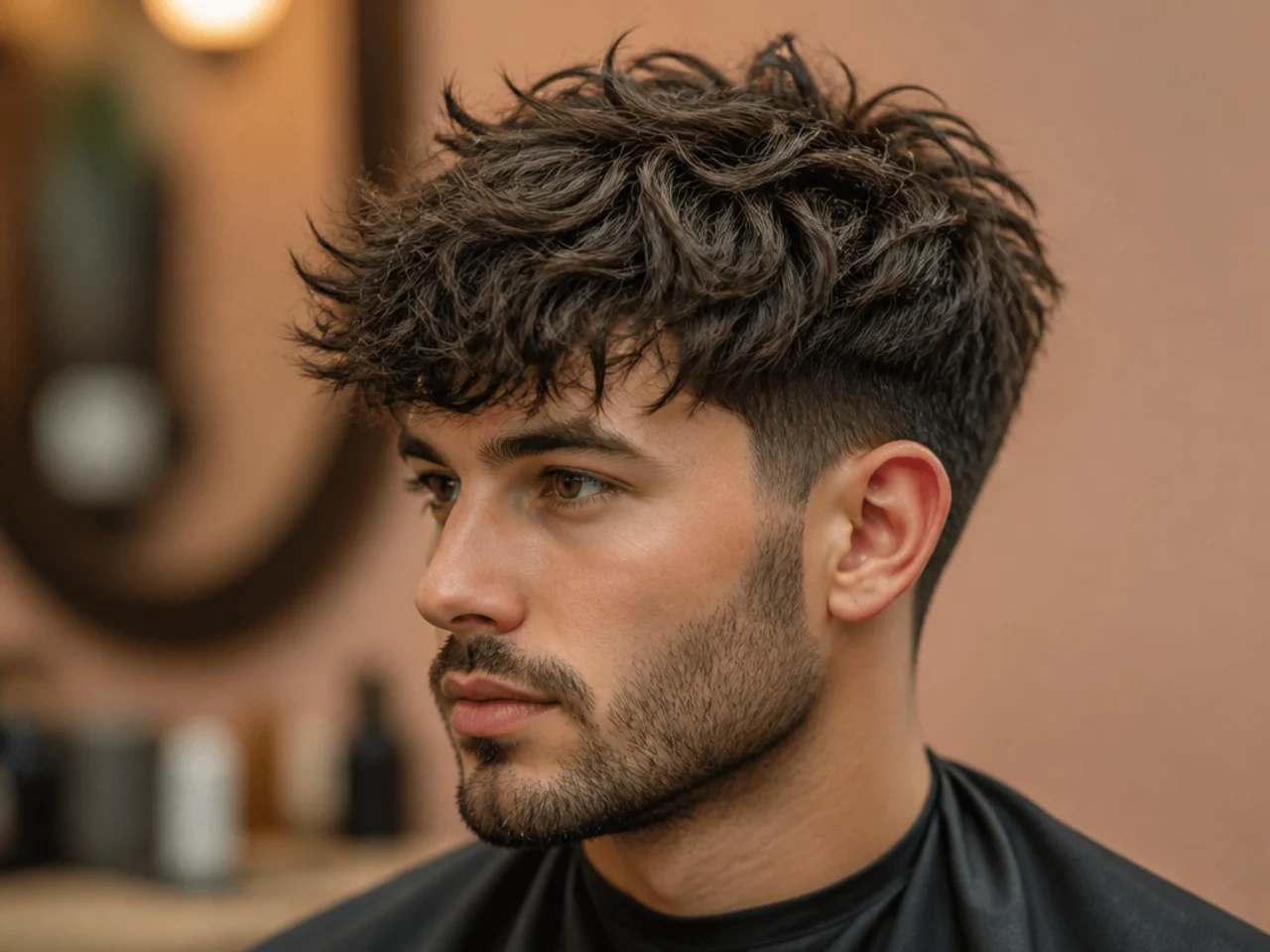 Barber consultation showing a client's phone reference for a fluffy fringe cut