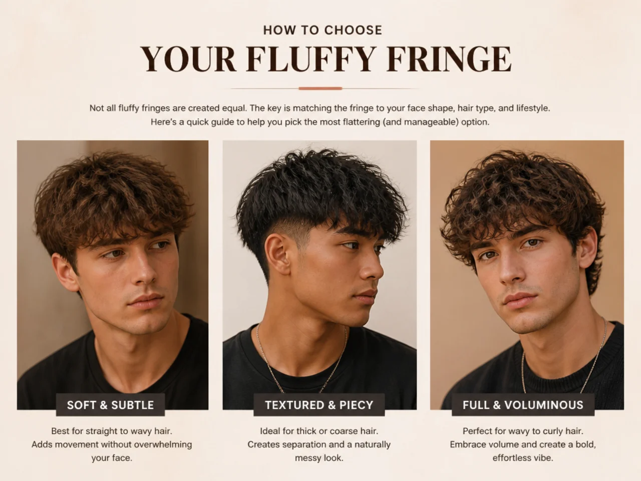 Barber discussing fluffy fringe length and volume with a client at the mirror
