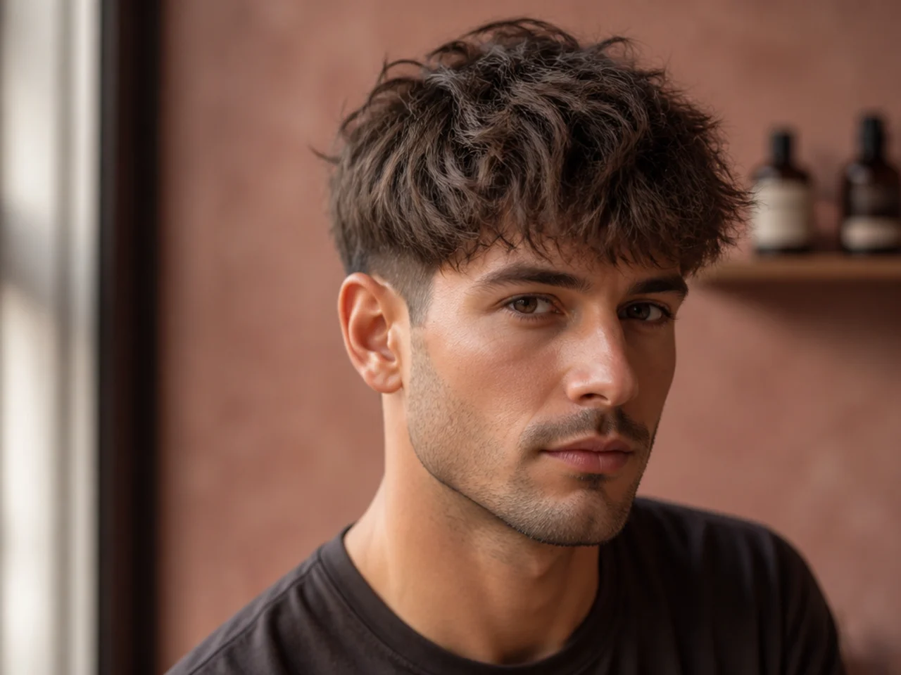 Close-up of a fluffy textured fringe on a man showing soft cloud-like volume and separated point-cut ends