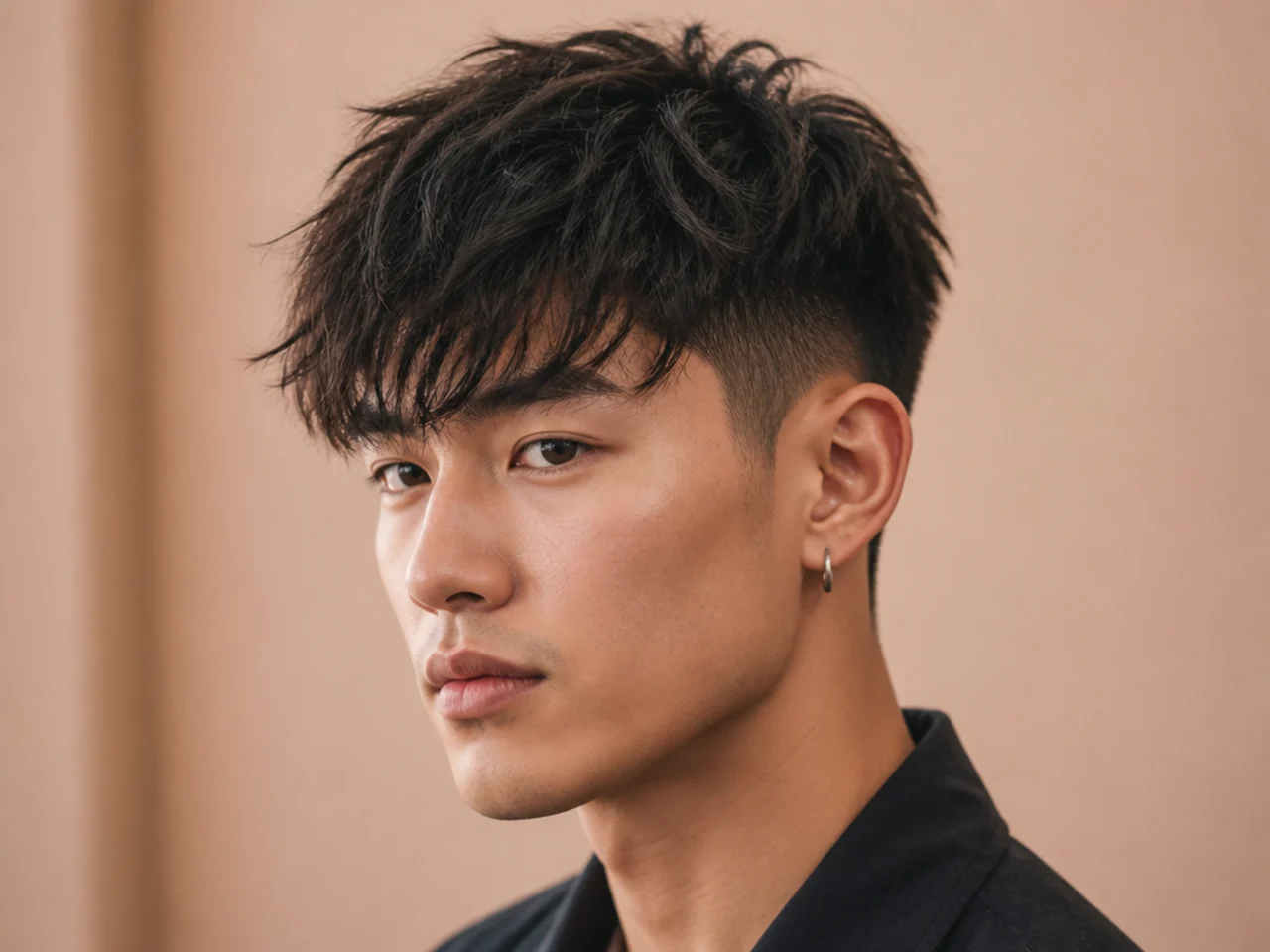 Grid of fifteen textured fringe haircut variations on men with different fade heights and lengths