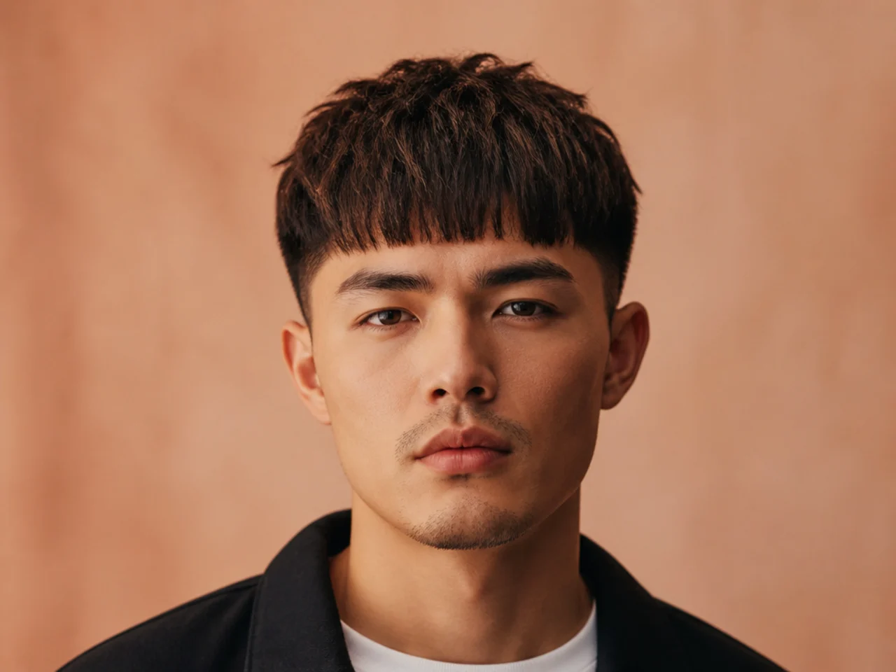 Blunt-textured fringe with straight-across front edge and subtle internal texture