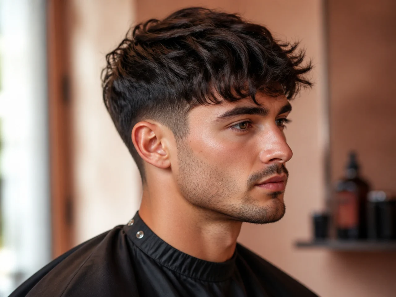 Barber consultation showing how to ask for a textured fringe with a photo reference