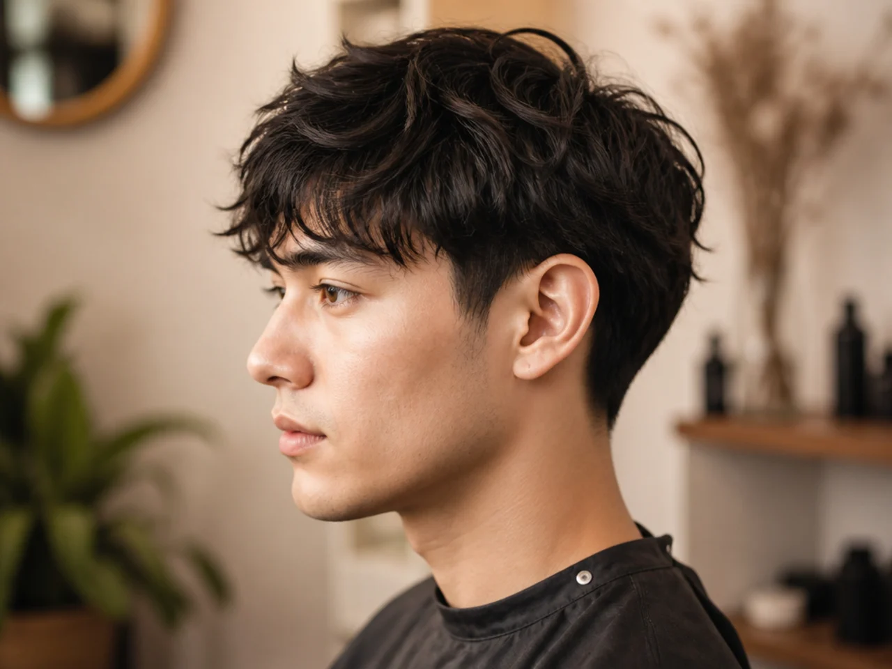 Barber trimming a textured fringe to maintain shape between full haircuts