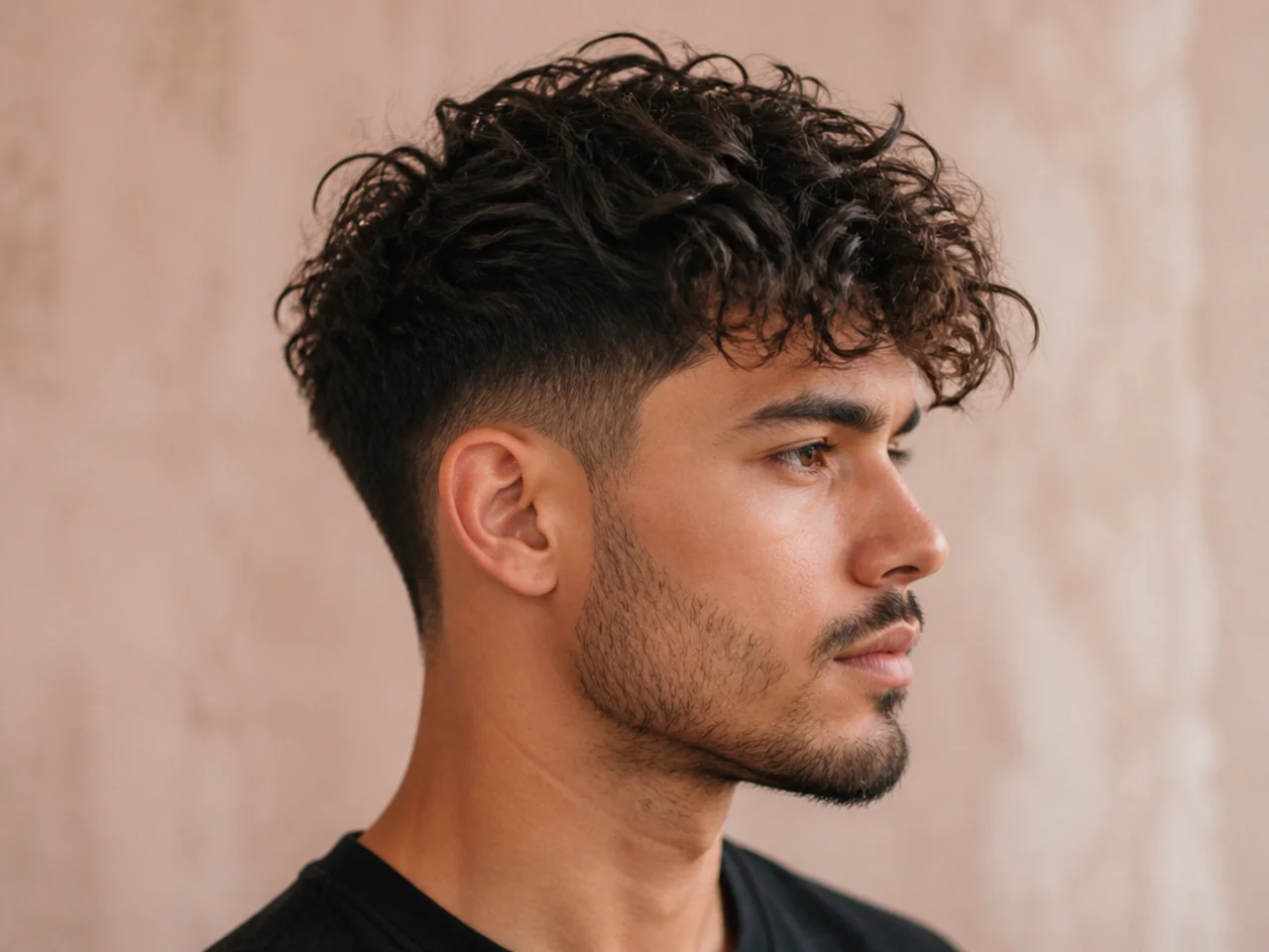 Messy Curly Hair with Taper Fade