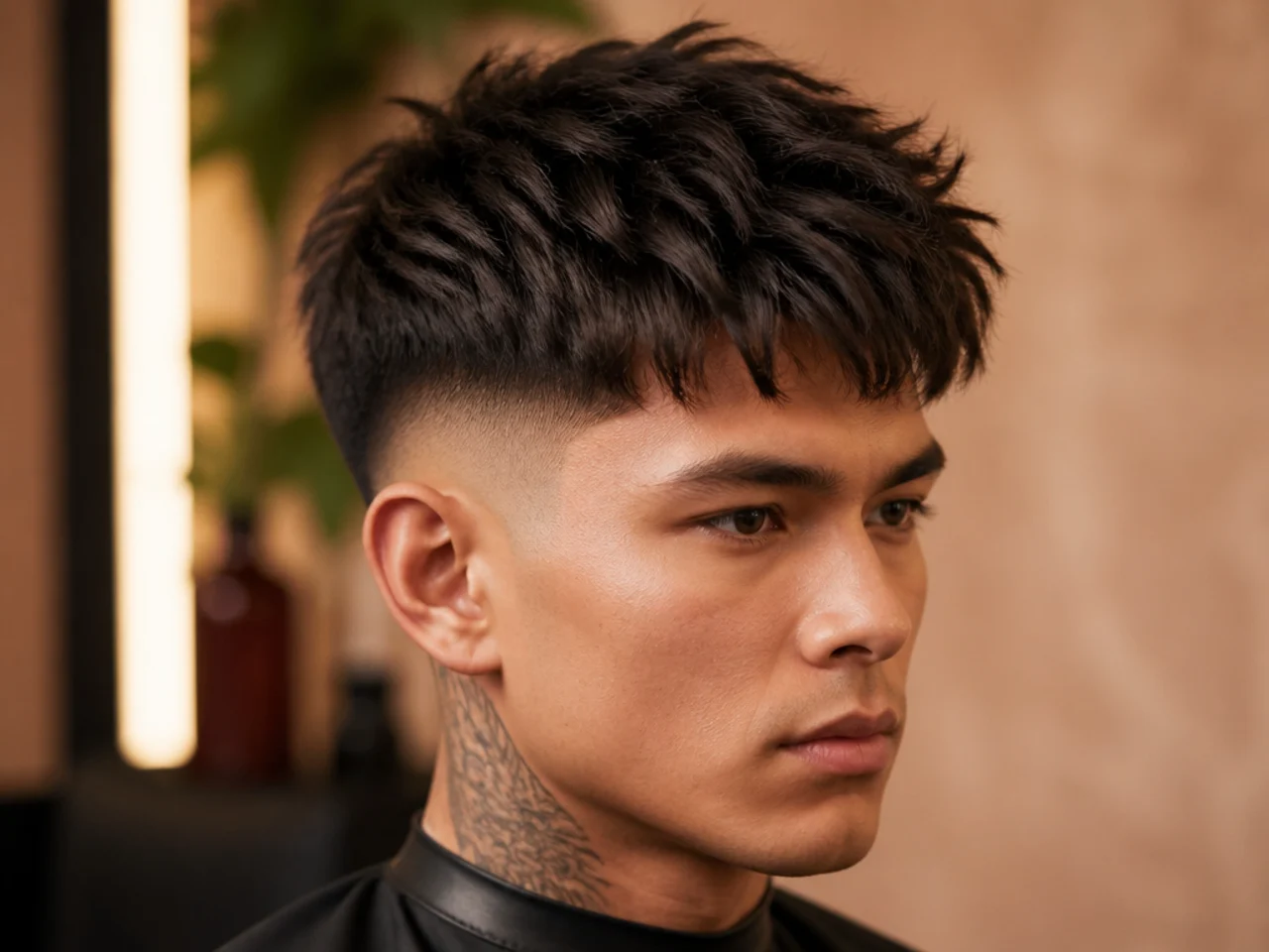 Textured Short Hairstyle with Mid Fade