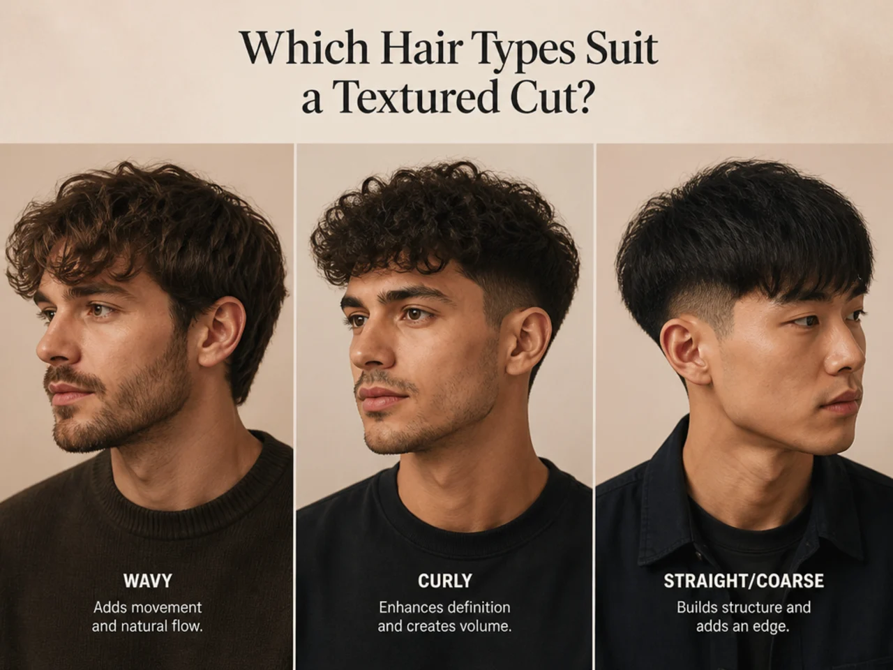 Which hair types suit a textured cut?