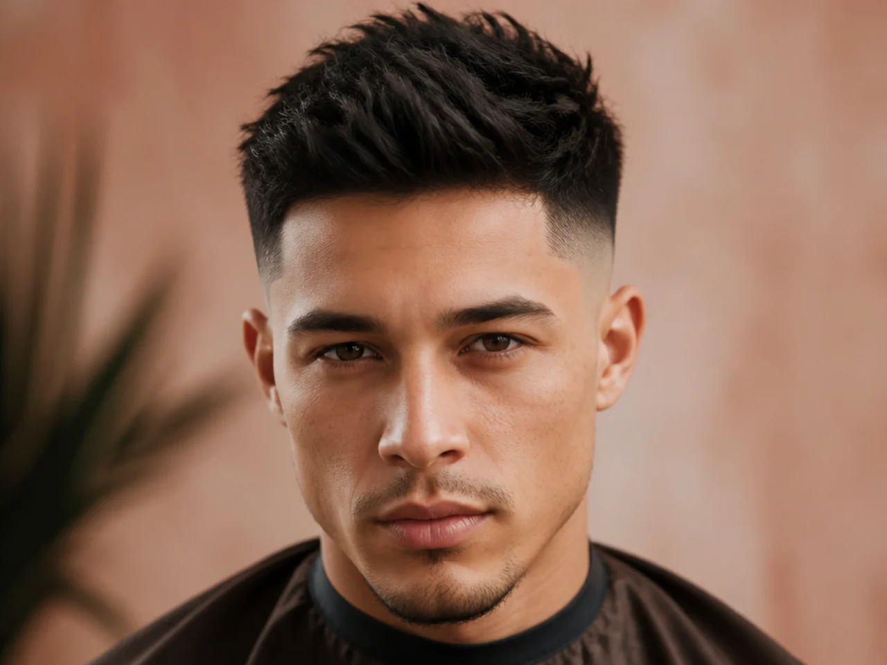 A textured high fade on straight hair