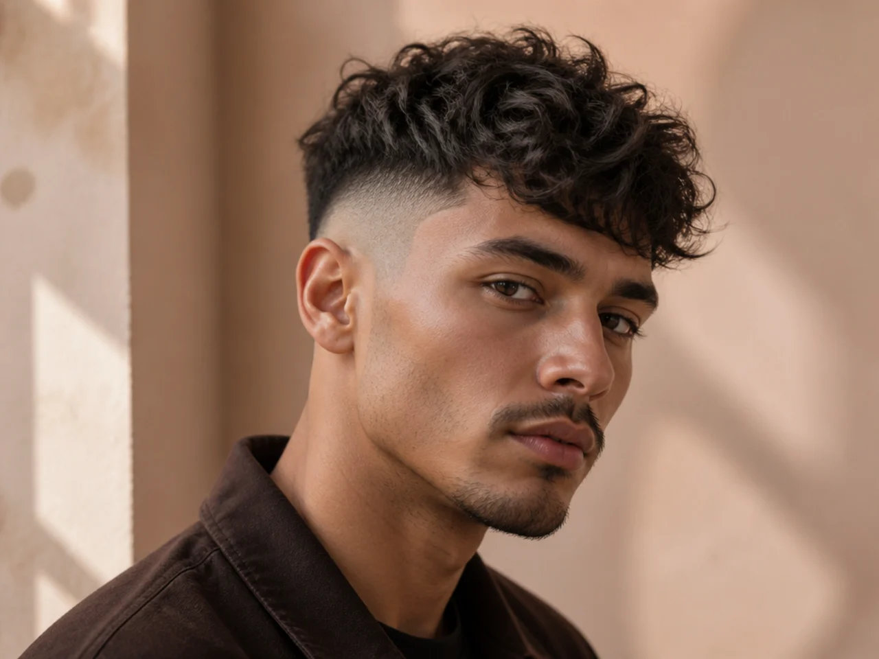 A textured high fade on wavy hair