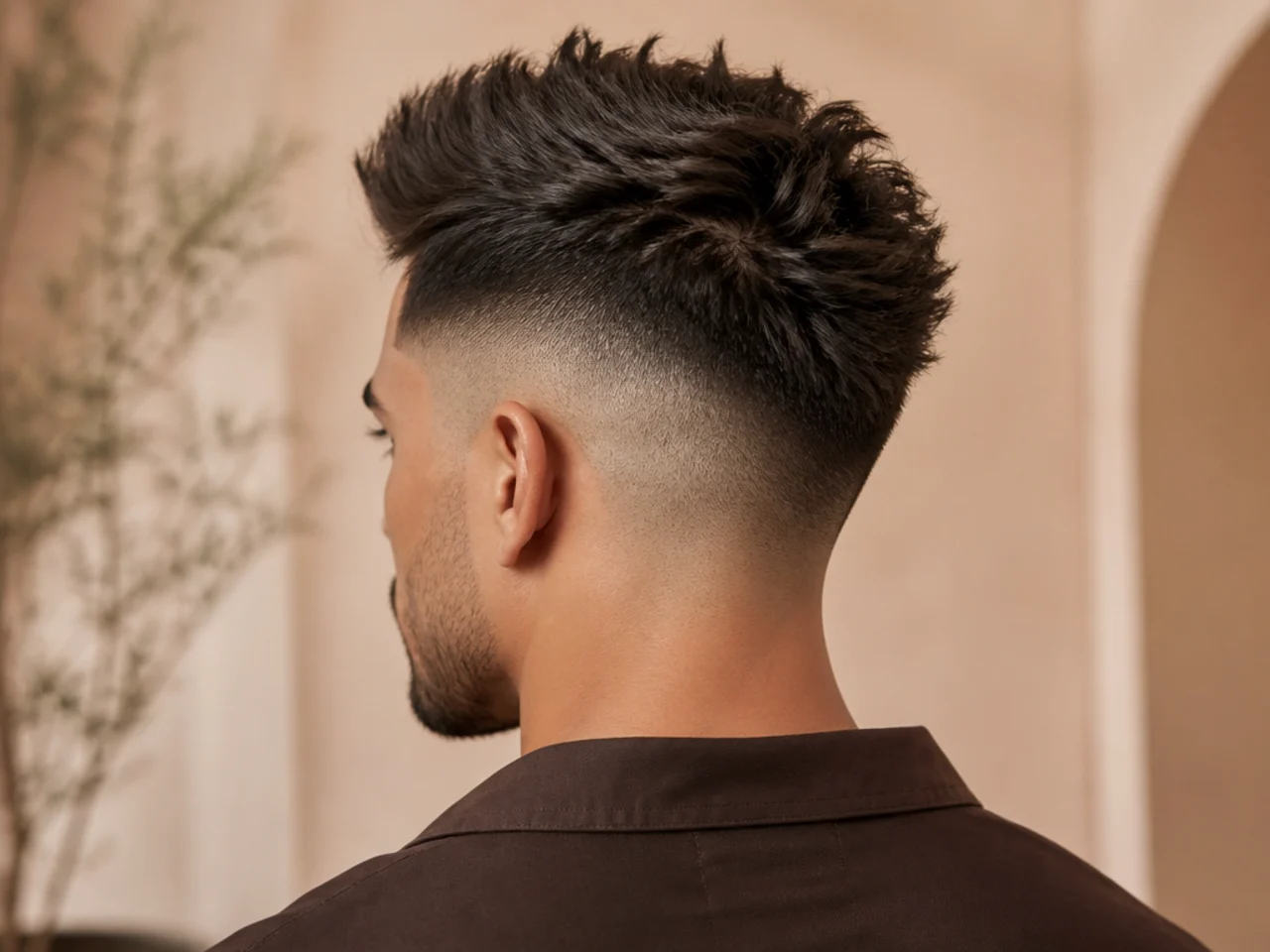 A textured high fade faux hawk