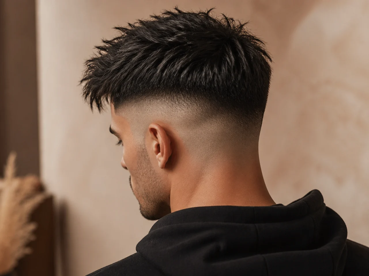 A textured high fade with a broken fringe