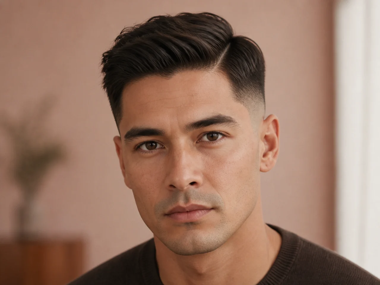 A textured ivy league over a mid fade