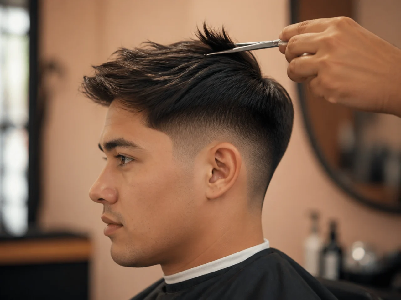 Shears point cutting into the ends of a section of hair