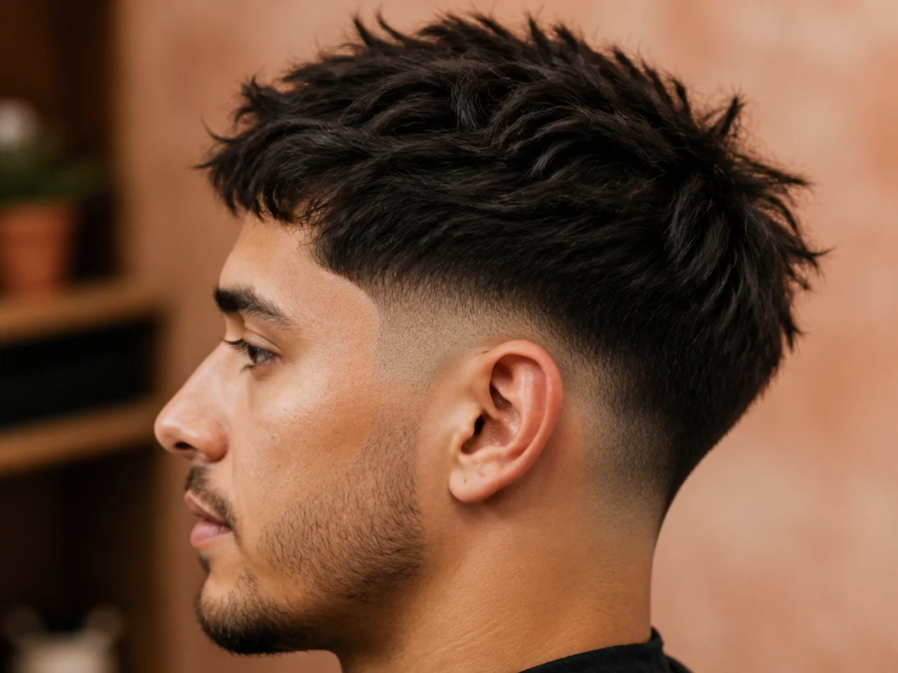 A textured low drop fade
