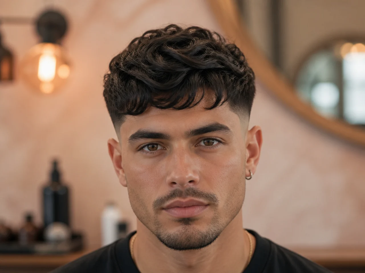 A textured low fade on wavy hair