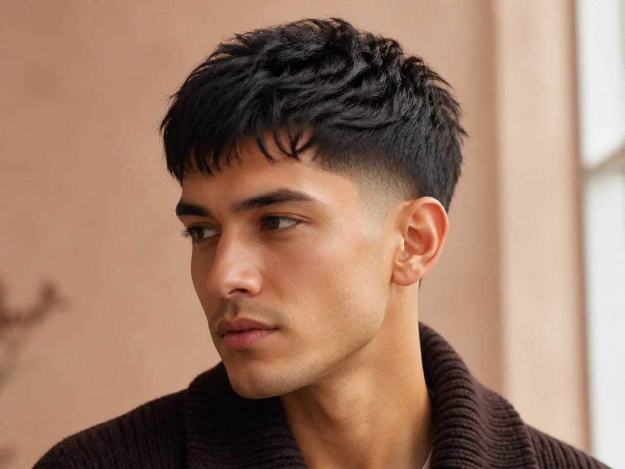 A textured low fade on straight hair