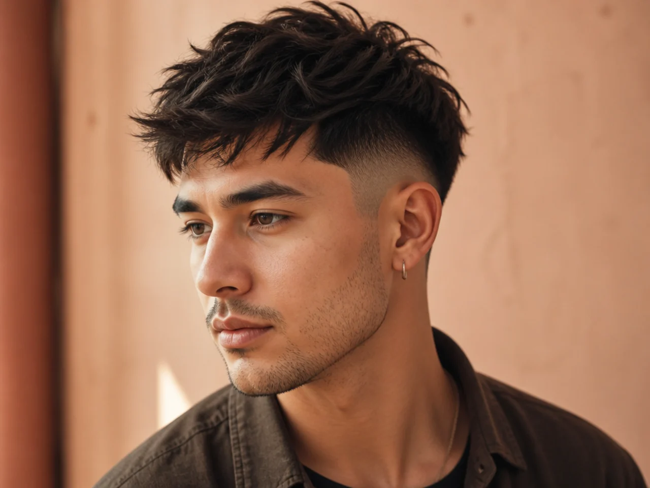 Three-quarter view of a textured low fade