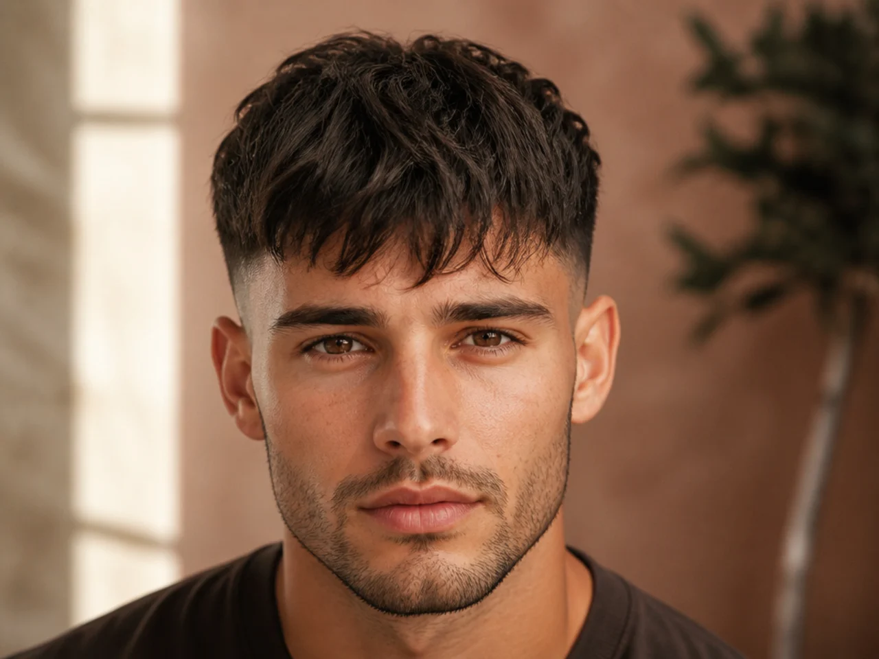 A textured fringe with a broken front edge
