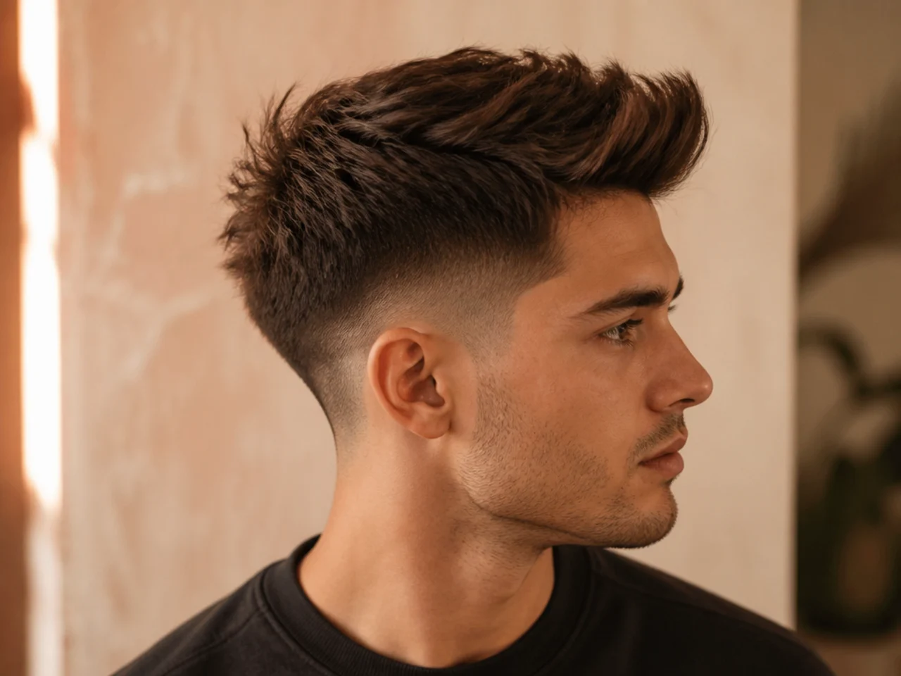 A textured quiff built from staggered lengths
