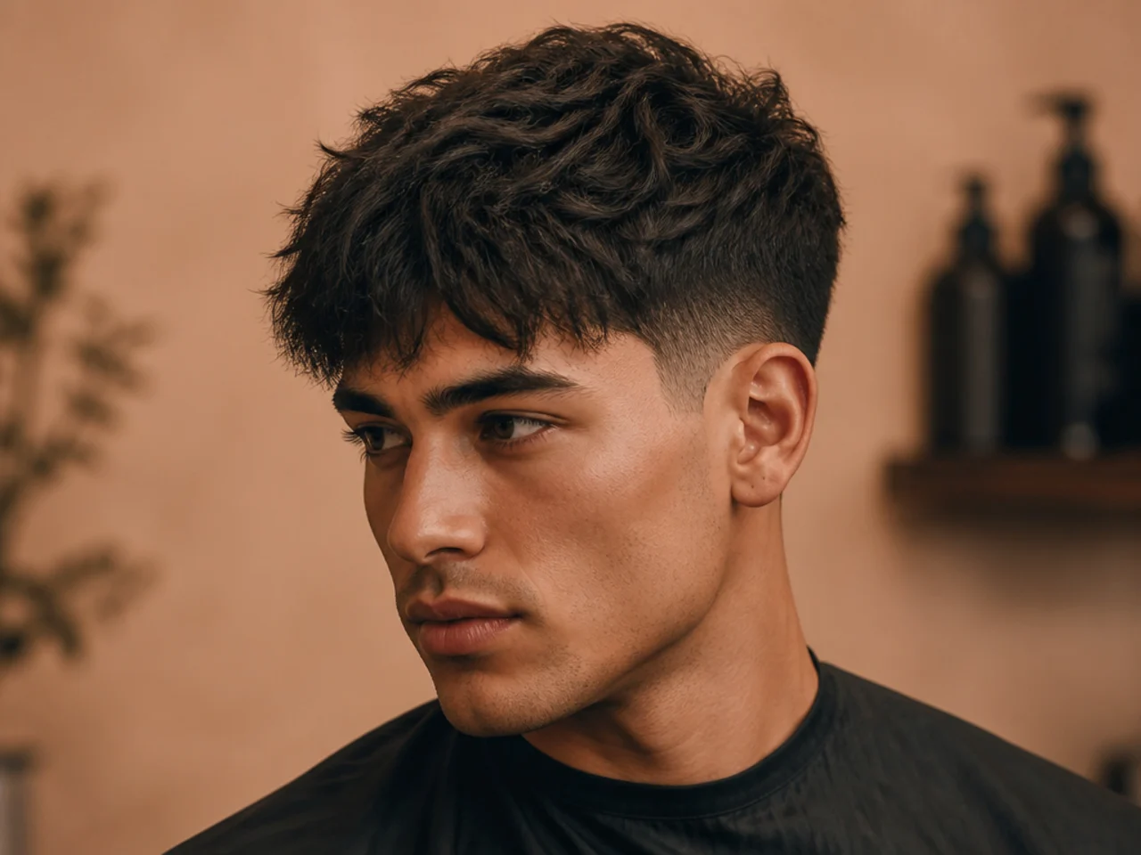 Three-quarter view of a textured men's haircut