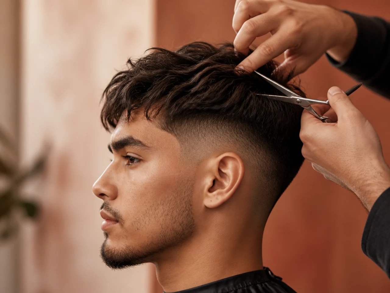 Scissors point-cutting into the ends of a section