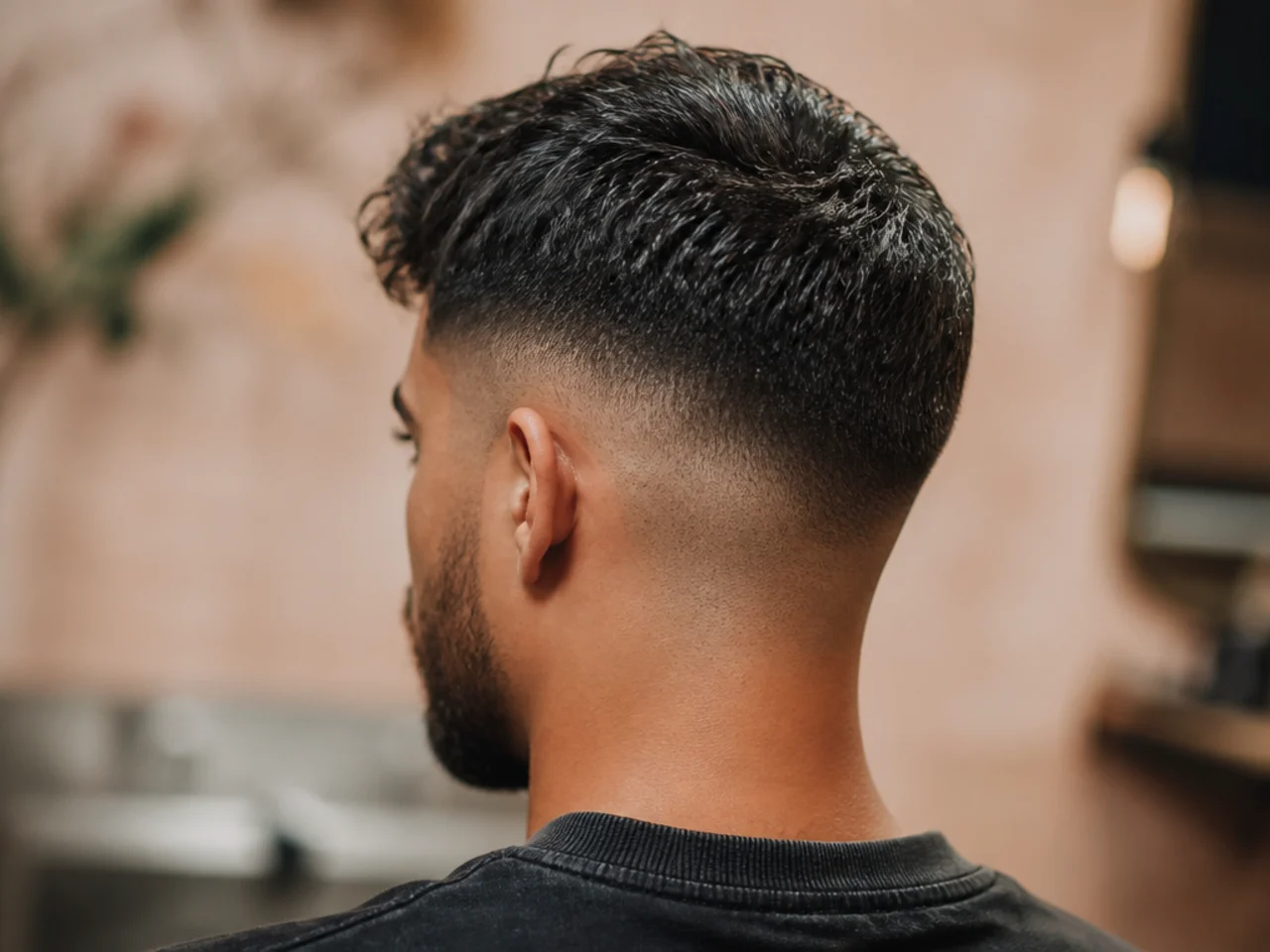 Product applied through the mid-lengths of short hair