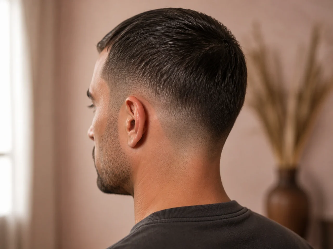 Short hair left to air dry flat against the scalp