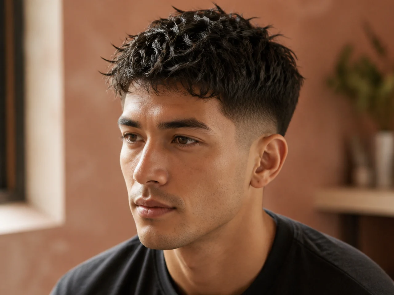 Sea salt spray applied to damp short hair