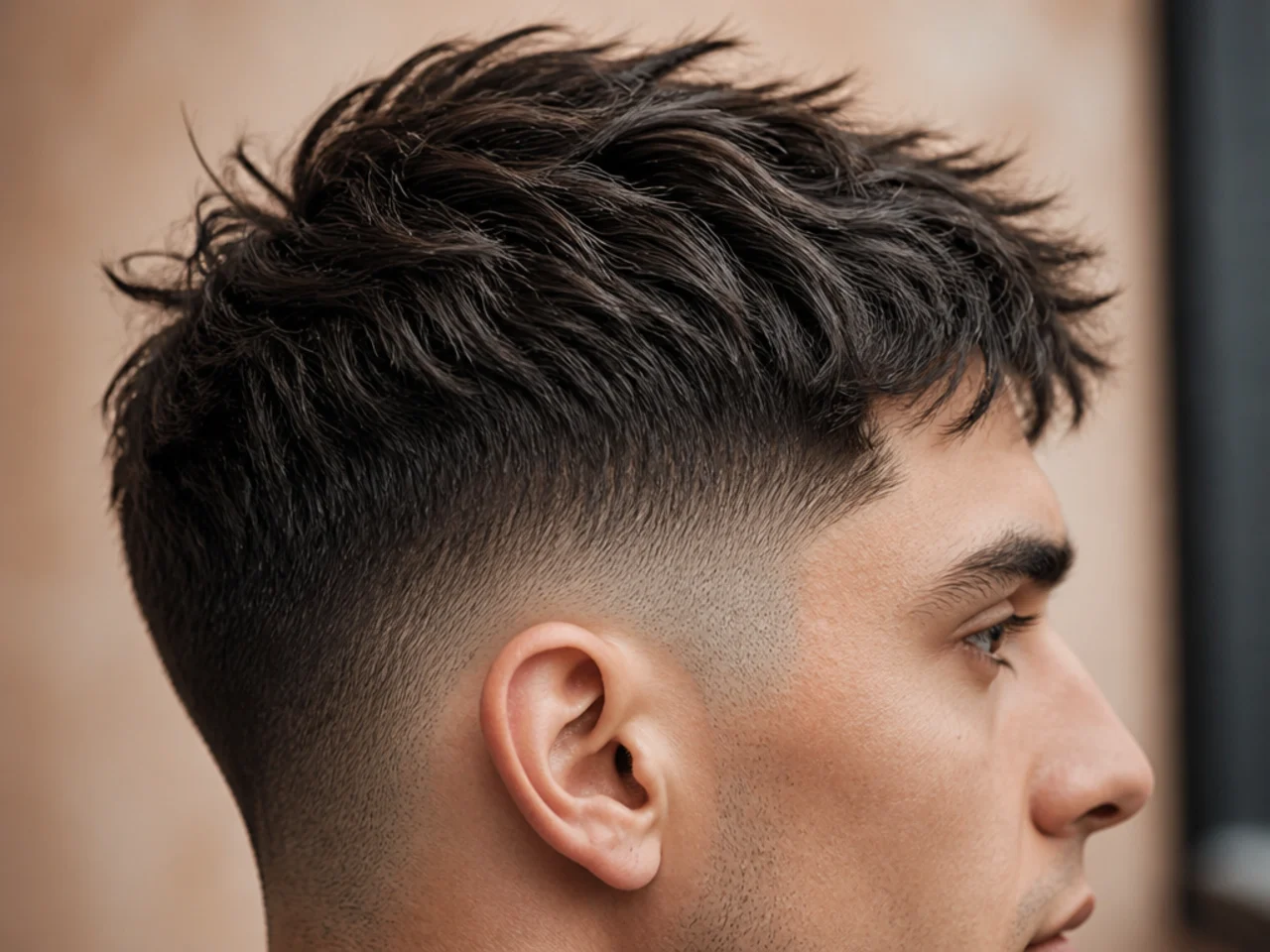 A textured mid fade on fine hair