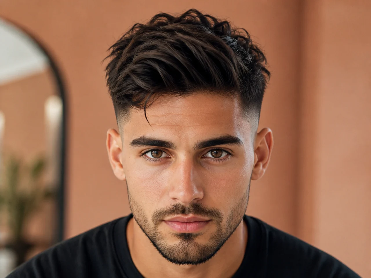 A long textured top over a mid fade