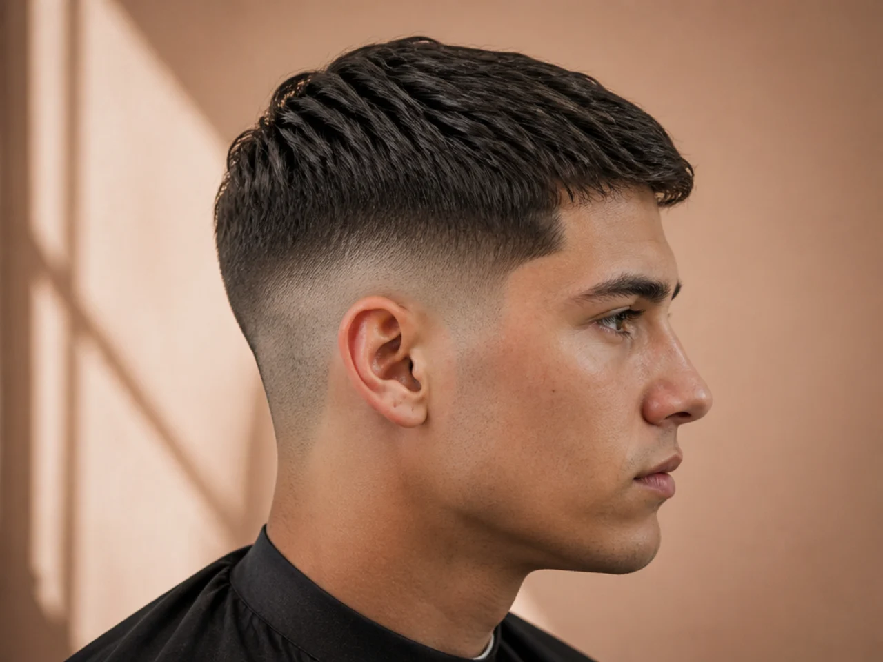 A textured mid fade styled flat
