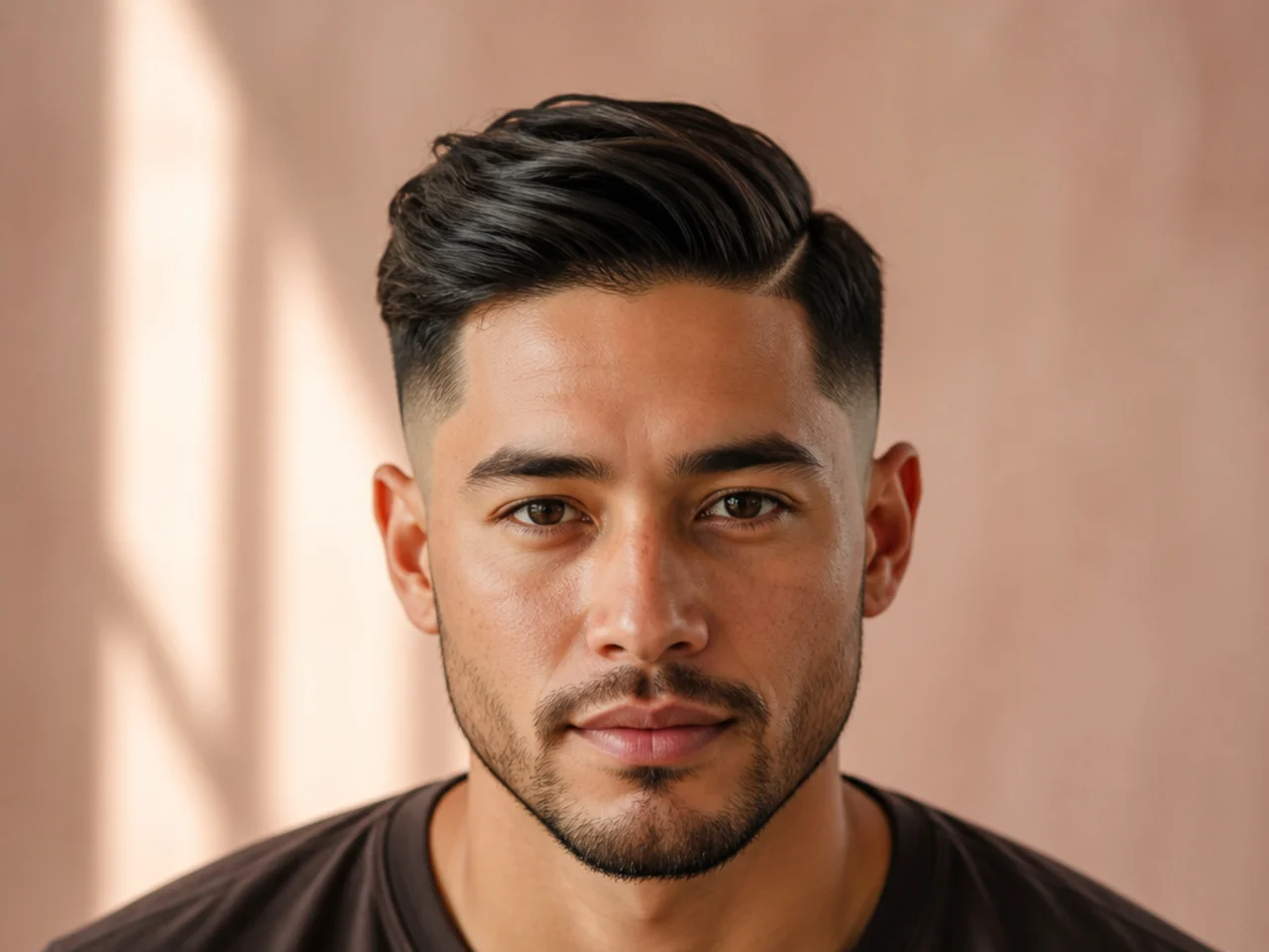 A textured comb over with a mid fade