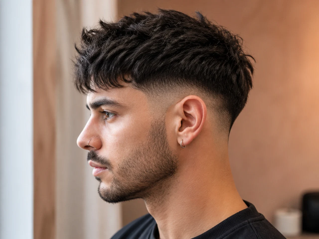 A textured top overhanging a mid fade line
