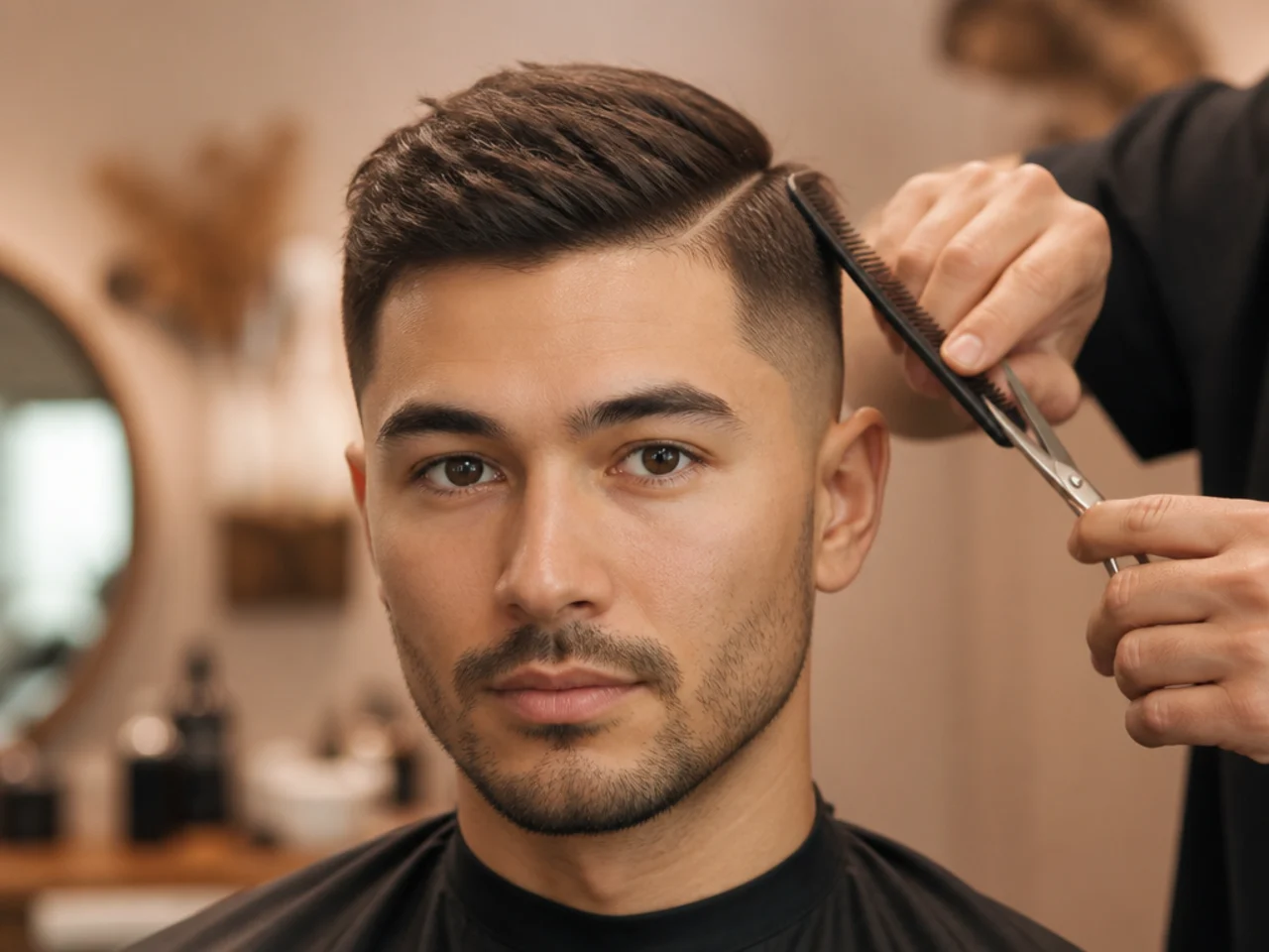 Scissor over comb cutting on the side of the head