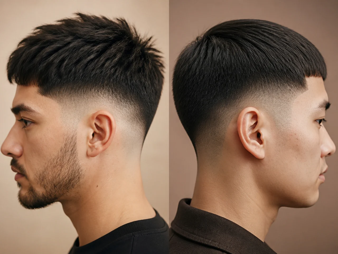 Close view of uneven hair ends against blunt hair ends