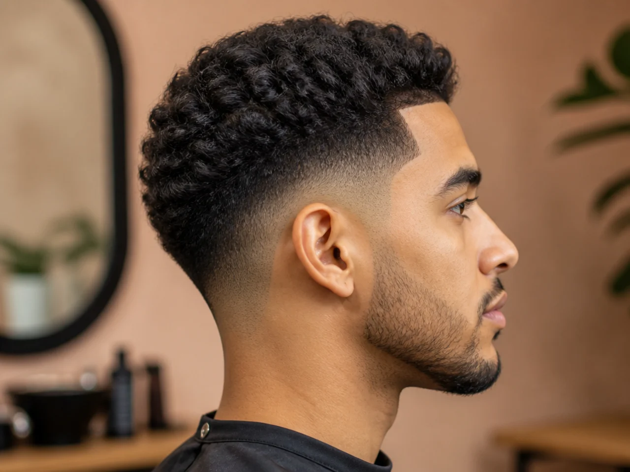 Textured taper fade with a razored line-up