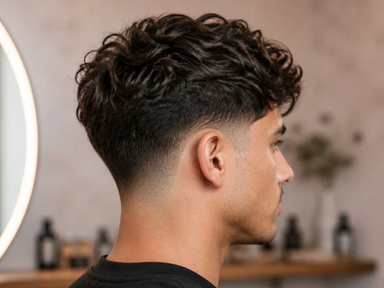Textured taper fade on wavy hair