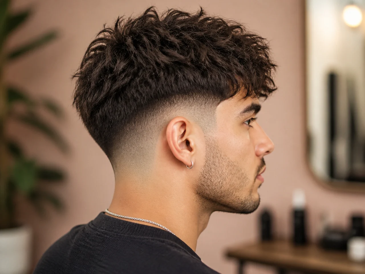 Textured top paired with a skin taper fade