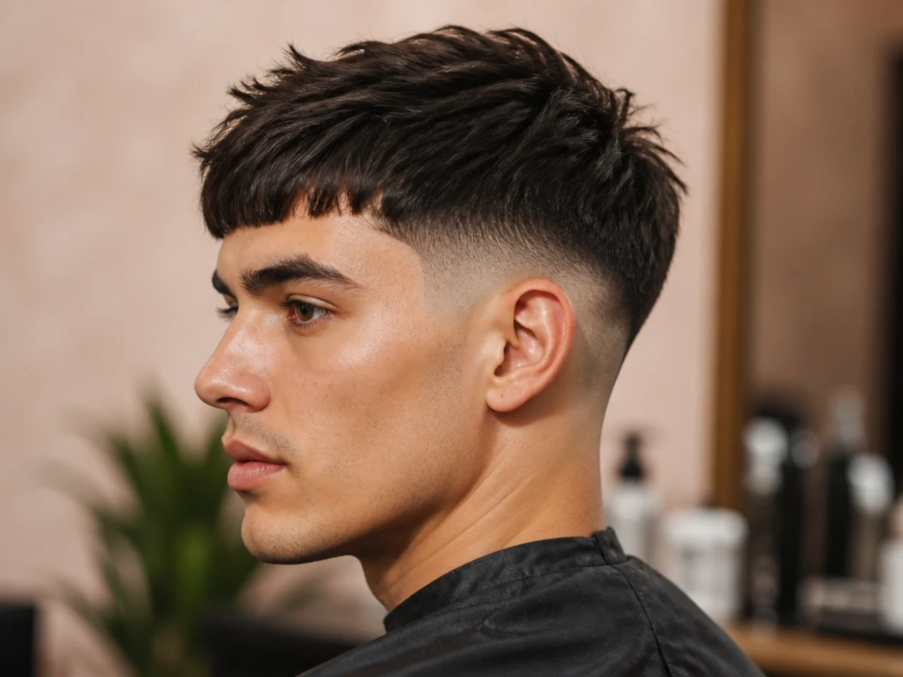Textured French crop with a short forward fringe