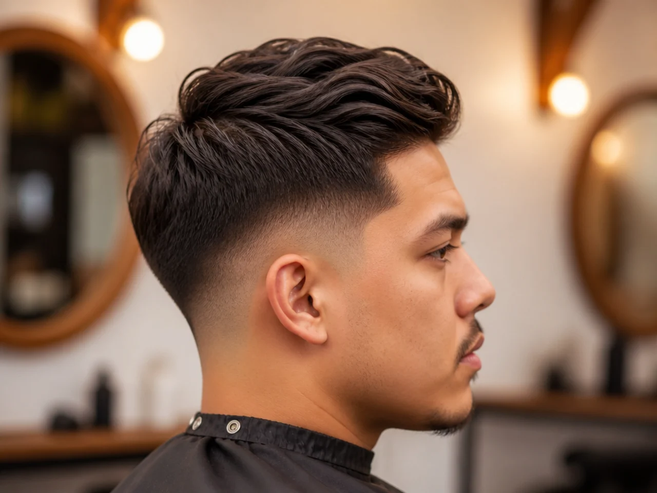 Textured comb over with a taper fade