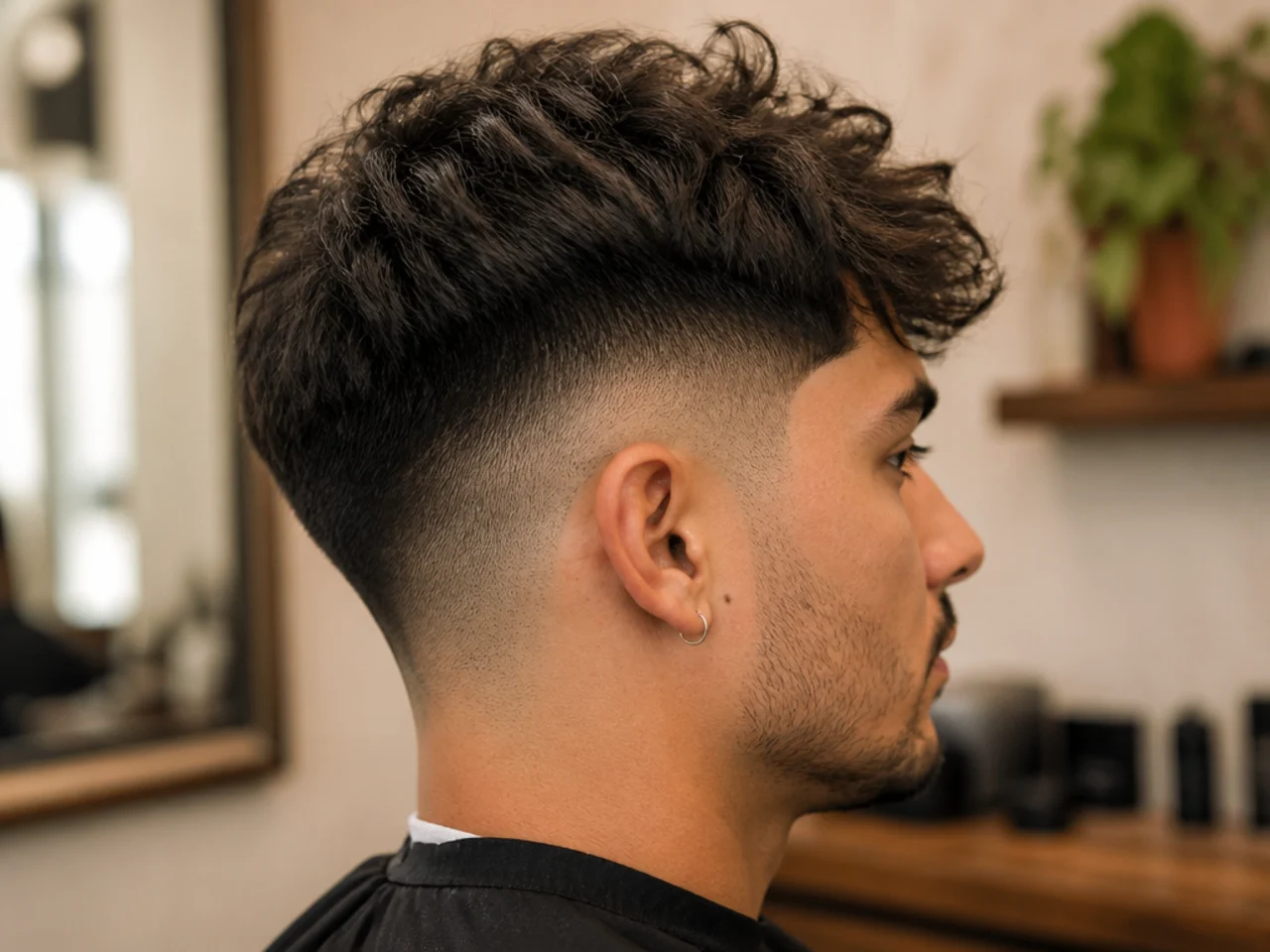 Textured taper fade removing interior weight from thick hair