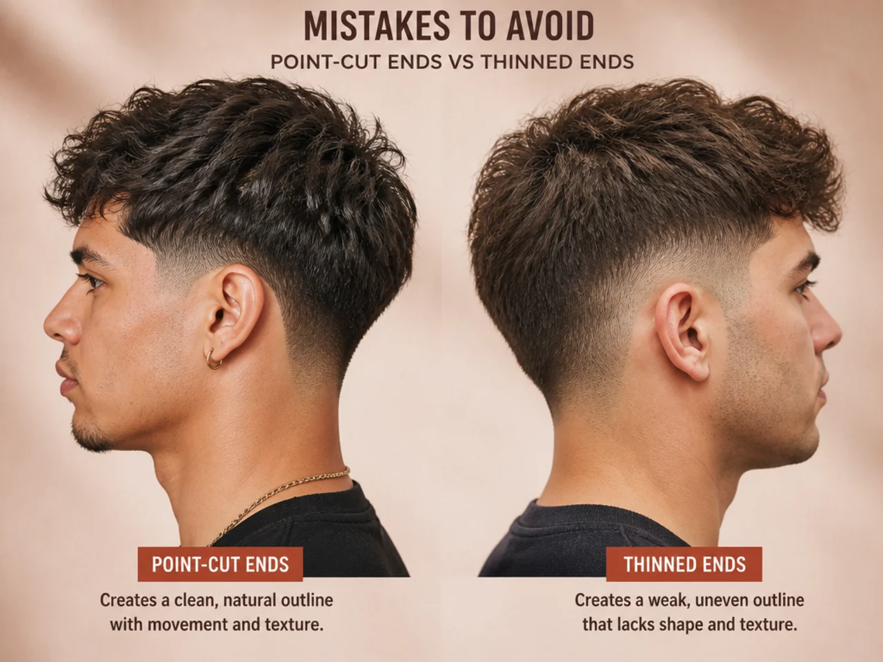 Point-cut ends beside thinned ends showing the difference in outline