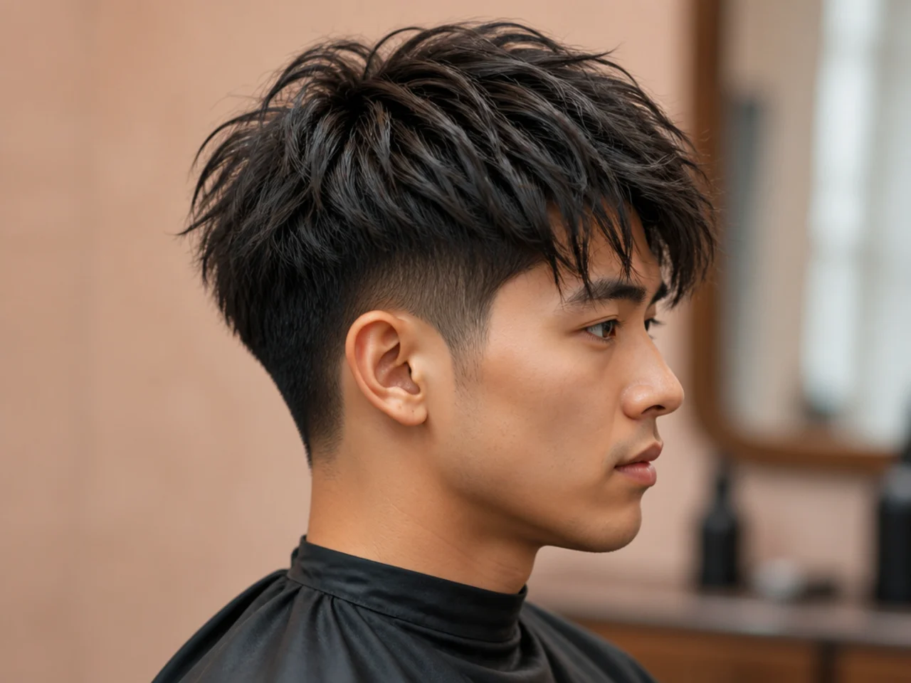 Textured two block with a hard undercut edge running straight down from the horseshoe line