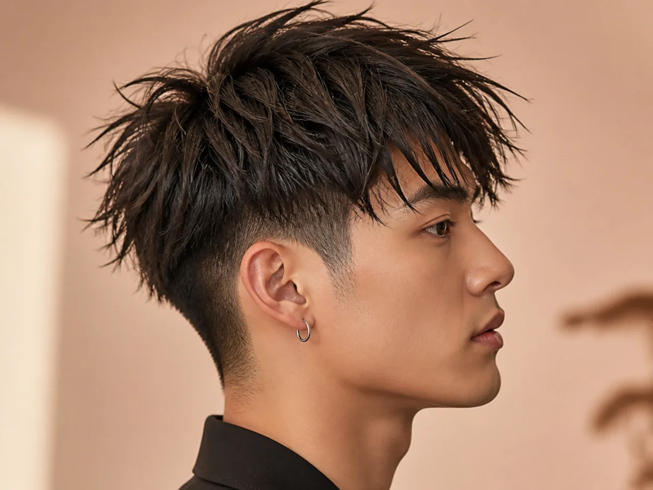 Piecey point-cut two block with maximum visible separation between hair pieces on a three-inch top