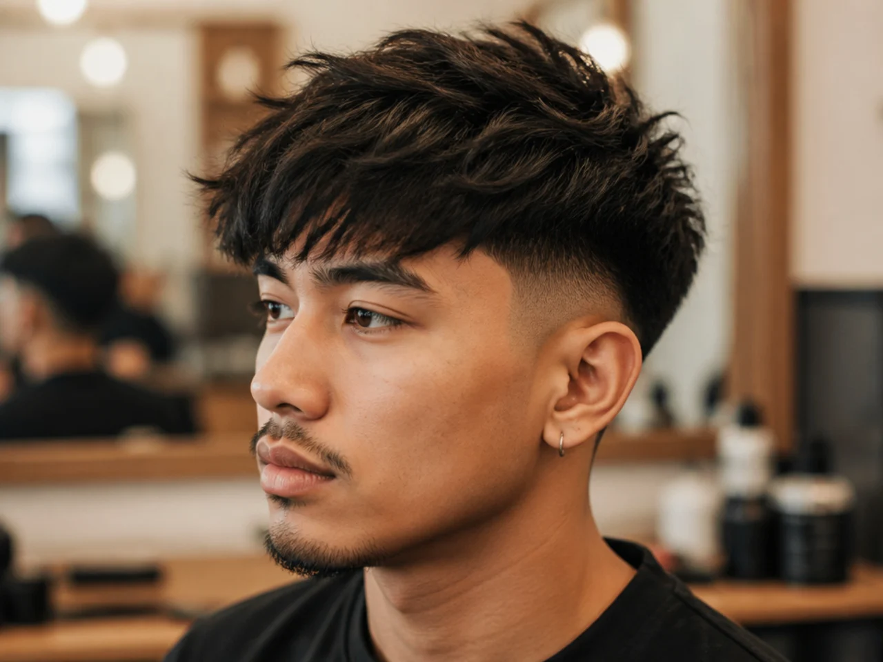 Barber consulting a client on a textured two block haircut before starting the cut