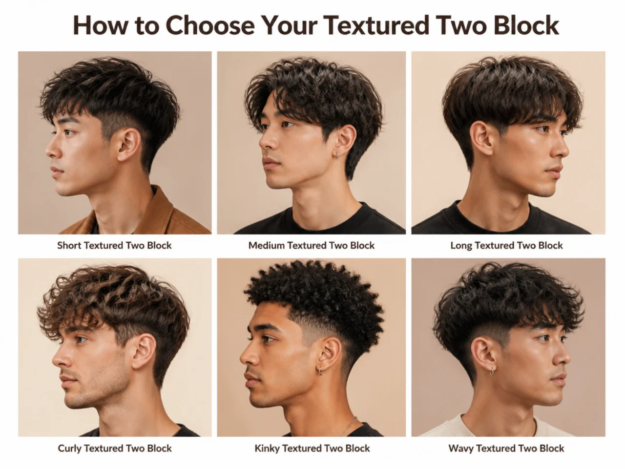 Barber showing a client two textured two block reference photos during a consultation